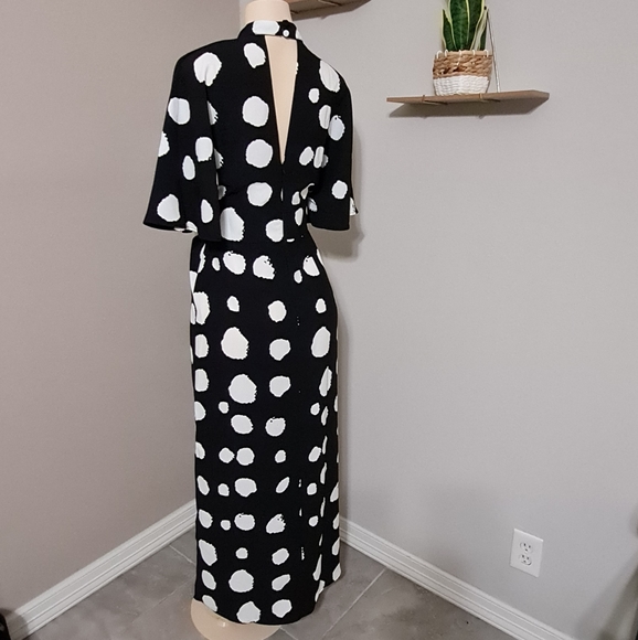 Truth & Fable Womens Keyhole Black/White Maxi Dress Sz S Side Slit Evening - Picture 8 of 16